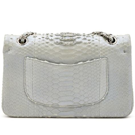 Chanel Light Grey And Blue Iridescent Python Crystal And Chain 